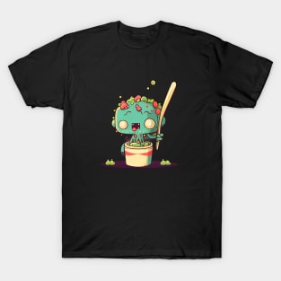 zombie holding chopstick and eating noodle T-Shirt